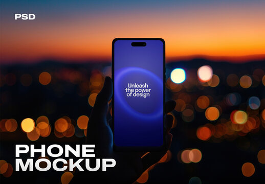 Smartphone Mockup With City Lights PSD