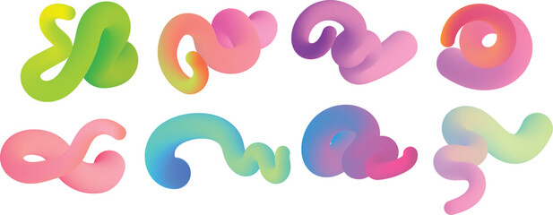 Eight abstract fluid gradient shapes with smooth curves and vibrant colors vector