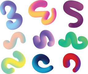 Nine abstract fluid shapes with vibrant gradient colors on white background vector