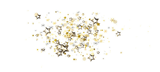 Festive golden stars and glitter against a clean white backdrop, perfect for adding a touch of elegance to your designs, suitable for celebratio