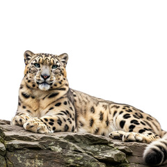Fototapeta premium Majestic Snow Leopard Resting on Rocks