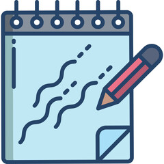 Light Blue Spiral Notebook With A Pencil Drawing Wavy Lines And Dashed Lines On A Transparent Background In A Clean Minimalist Style