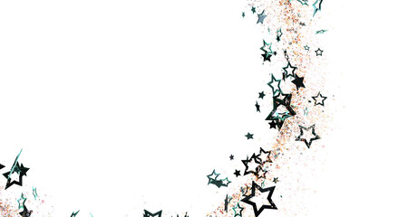 A beautiful star burst design with a scattering of confetti forming a border. Perfect for celebratory or festive designs, bright white backgroun