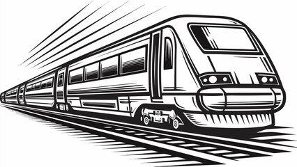 Sleek modern train speeds along tracks, symbolizing progress and efficient travel
