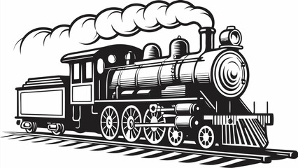 Classic steam locomotive chugging along vintage railway tracks, emitting billowing smoke