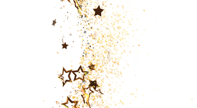 Elegant gold star confetti floating on a white background, ideal for holiday cards, party invitations, and festive designs. Use it to bring joy