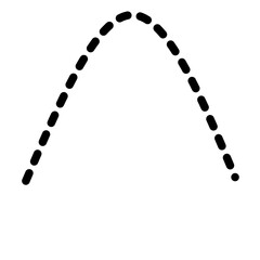 Naklejka premium A curved black dashed line forming an arch on a white background. The minimalist design symbolizes movement, trajectory, or flow, ideal for abstract, graphic, or educational illustrations.