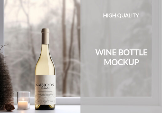 Winter Wine Mockup Scene Window PSD
