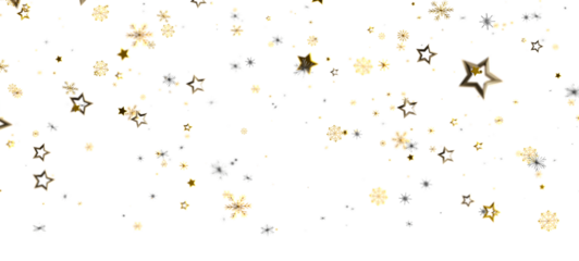 Abstract background of falling golden stars and snowflakes on white. Perfect for Christmas, New Year, celebration and festive designs.