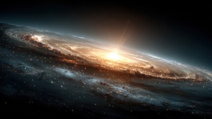 Fototapeta premium Distorted Galaxy Displays Gravitational Lensing with a Single Planet at the Edge during an Unspecified Time