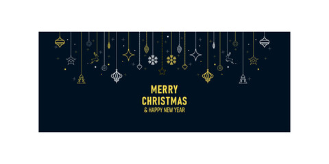 Christmas Hanging Lights and Ornaments on a Festive Holiday Background