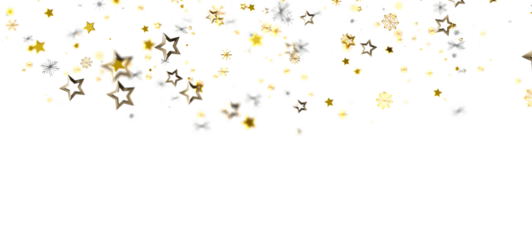 Elegant abstract background with golden stars and silver snowflakes on white, perfect for Christmas, New Year and party invitations, decorations