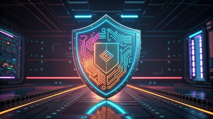 Digital sovereignty shield glowing futuristic server room illustrating cyber protection and data control with neon circuit patterns and confident energy. neon circuit shield data center symbolizing - Powered by Adobe