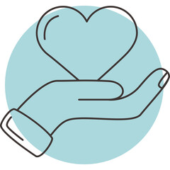 Line Art Illustration Of A Hand Holding A Heart With A Translucent Blue Circle Background And Transparent Background