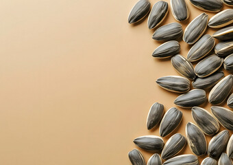 sunflower seeds in group on light brown background. a ready to use background for design