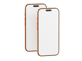 Two smartphones side by side with blank screens, perfect for showcasing apps or designs. Ideal for technology c