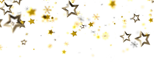 Abstract holiday background featuring golden stars and snowflakes on white. Perfect for Christmas, New Year, celebrations, and festive designs.
