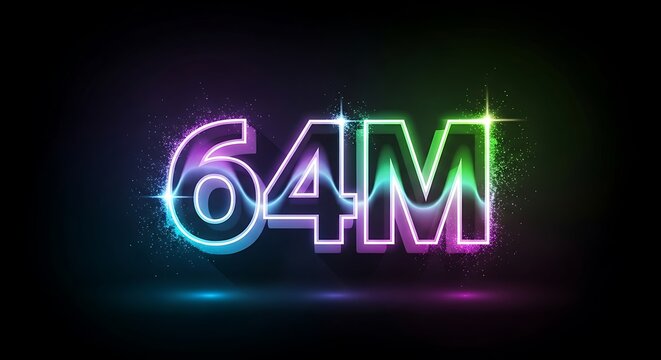 Neon 64M Celebration - Vibrant Digital Milestone Achievement with Glowing Numbers.