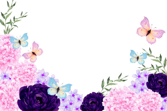 Frame border Butterfly greenery garden beautiful traditional motifs