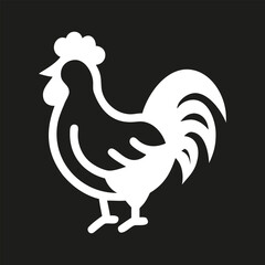 Fototapeta premium Rooster icon silhouette. White hen logo isolated on black background. Vector illustration