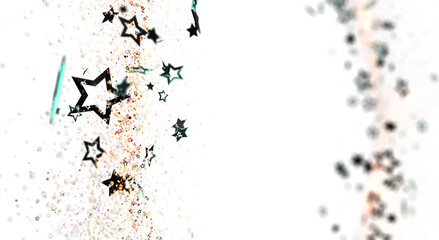 A vibrant abstract image featuring stars, glitter, and a clean white background, perfect for celebratory designs. Ideal for festive backgrounds,