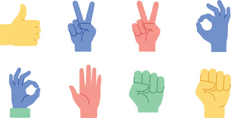 Hands communication gesturing symbols illustration signs showing peace agreement stop and okay language for visual