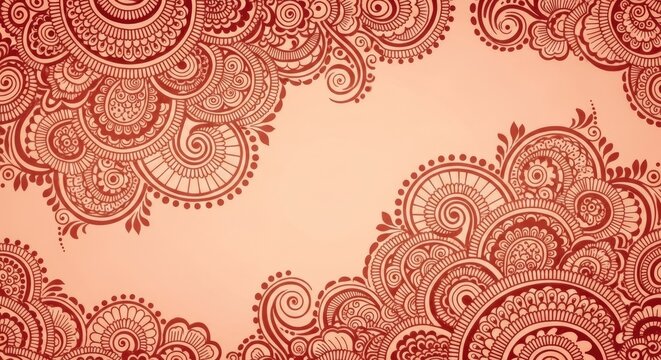 Intricate Red Floral and Geometric Mandala Pattern on a Soft Peach Background