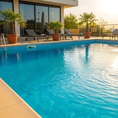 Fototapeta premium Tranquil Poolside Retreat - Sun-Kissed Relaxation and Serene Waters.