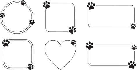 Dog Paw Print Frames Vector Graphics Collection Cute Pet Illustration Clip Art Animal Paw Vector Decoration Element