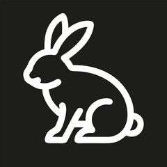 Hare icon silhouette. White rabbit logo isolated on black background. Vector illustration