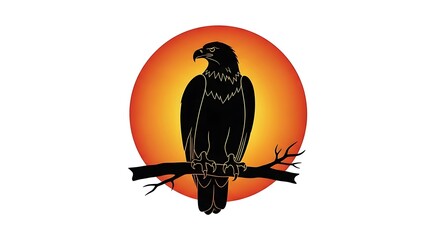 eagle sitting on the branch and sunset