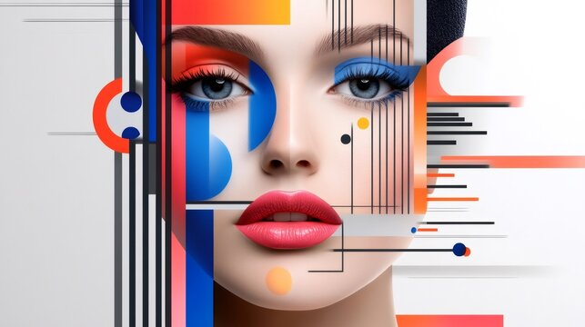 Woman's abstract colorful beauty portrait with geometric shapes