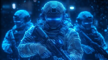 Digital soldiers preparing for futuristic cyber combat