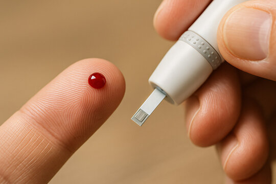 Blood Glucose Test with Lancet and Red Drop of Blood