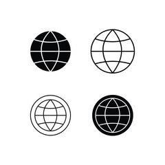 Four globe icons for web design and development