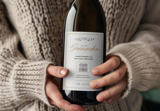 Cozy Wine Bottle Mockup In Hands PSD