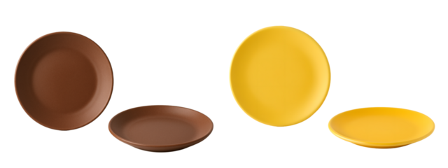 Empty Ceramic Plates Yellow and Terracotta Color Isolated on transparent Background