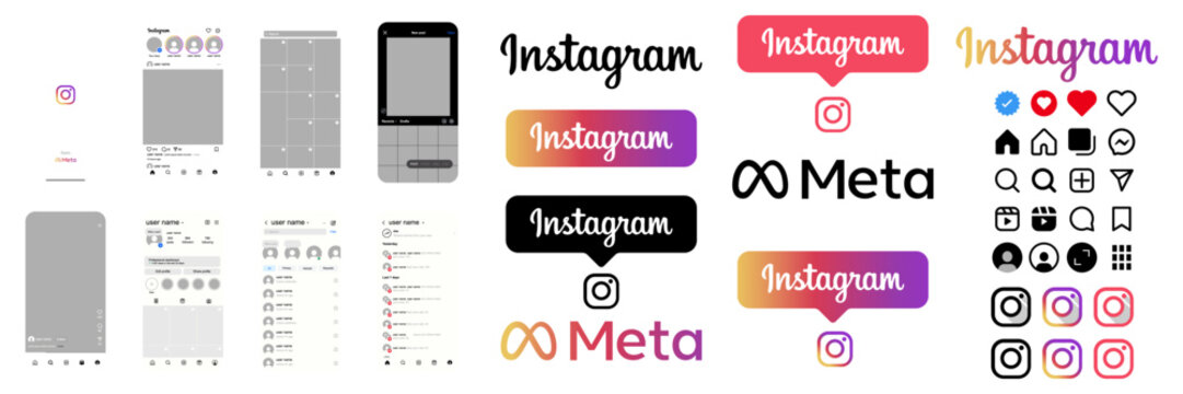 Big set of Instagram buttons. Instagram interface. Instagram UI, Social media. Instagram collection icons. Editorial vector illustration. Vinnitsya, Ukraine. November 13, 2025