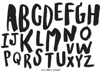 Cute doodle Vector background with black and white letters,Cute doodle Alphabet, alphabet pattern