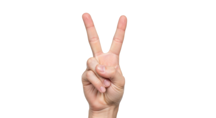 Isolated hand showing peace sign, victory gesture with two fingers extended upwards confidently