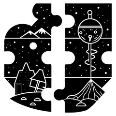 Fototapeta premium Connecting nature and future technology in puzzle illustration