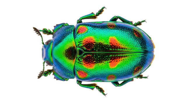Isolated Jewel beetle macro close-up vibrant shimmering iridescent green metallic insect