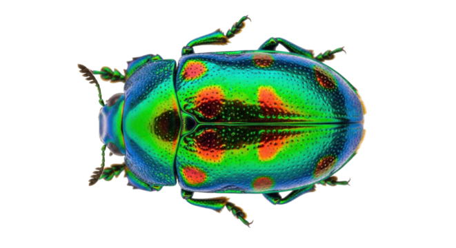 Isolated Jewel beetle macro close-up vibrant shimmering iridescent green metallic insect