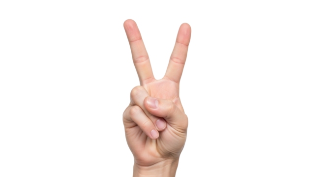 Isolated hand showing peace sign, victory gesture with two fingers extended upwards confidently