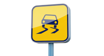 Isolated slippery road traffic sign indicating dangerous driving conditions on the roadway