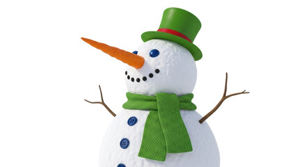 Isolated Snowman with Green Hat and Scarf - A Cheerful Winter Decoration for Festive Celebrations