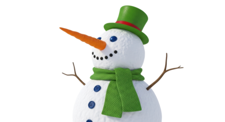 Isolated Snowman with Green Hat and Scarf - A Cheerful Winter Decoration for Festive Celebrations