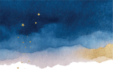 Watercolor night sky with golden stars vector illustration © Iryna