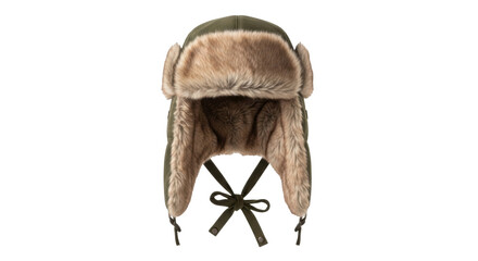 Isolated Cold-Weather Trapper Hat with Fur Trim, Winter Fashion, Warm Headwear, Outdoor Apparel