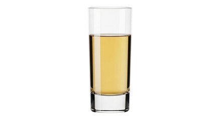 Isolated alcoholic beverage in a modern style cocktail glass, with a yellow drink liquid